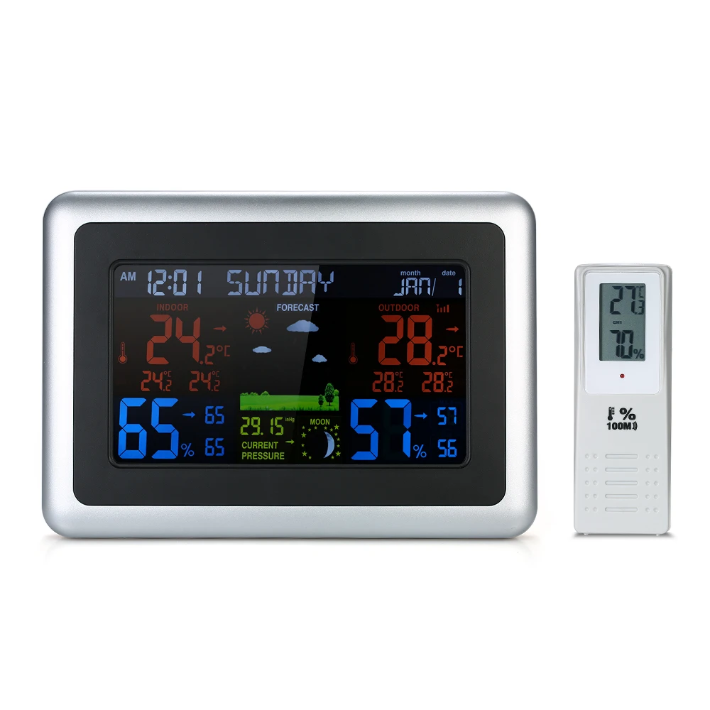 

Wireless Weather Station LCD Weather Forecast Indoor Outdoor Thermometer Hygrometer with Backlight Alarm Clock Calendar