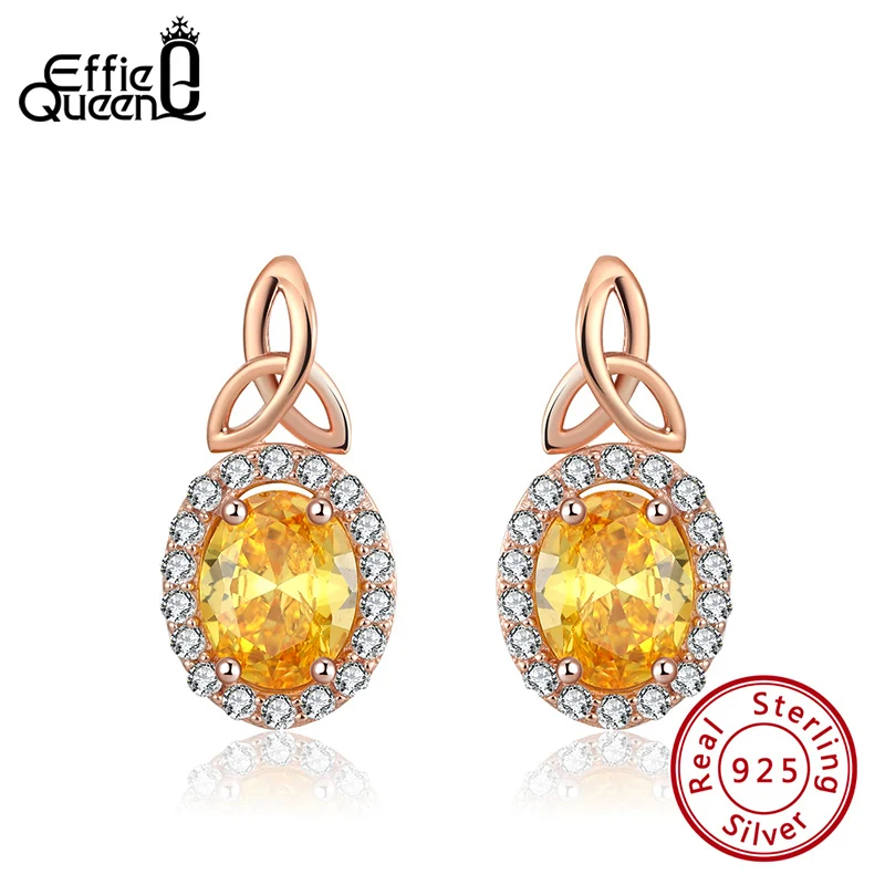 

Effie Queen Gold Color AAAA Zircon Earrings Real 925 Sterling Silver with Oval Shape Crystal Stone for Women Jewelry Gift BE233