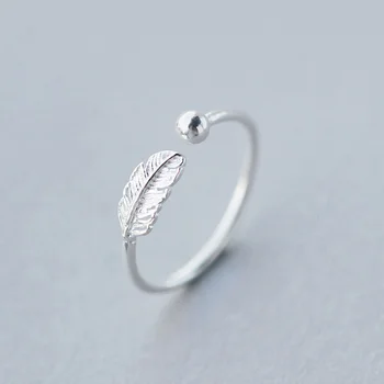 

925 Sterling Silver Leaf Rings for Women Girls Kids Student Minimalist Feather Opening Finger Ring Femme Sweet Korean Jewelry