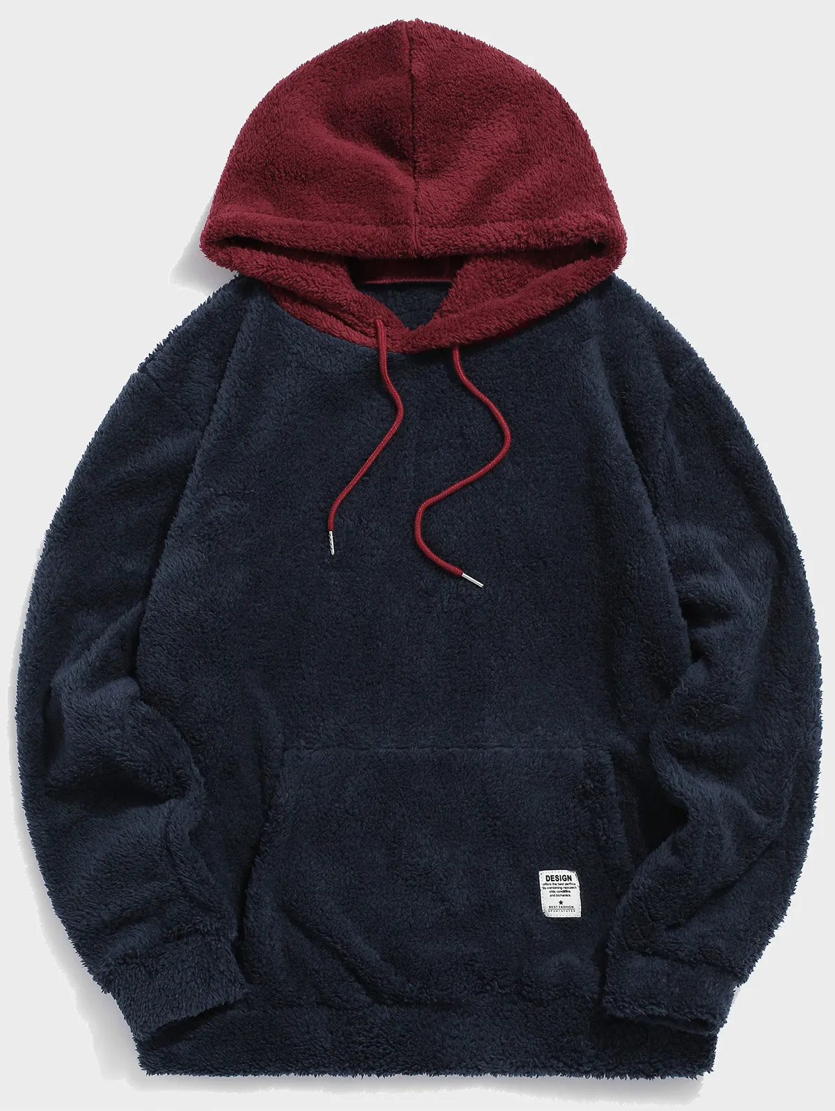  ZAFUL Men'S Hoodies Color-Blocking Splicing Fuzzy Pullovers Men Hoodie Drawstring Sweatshirts Stree