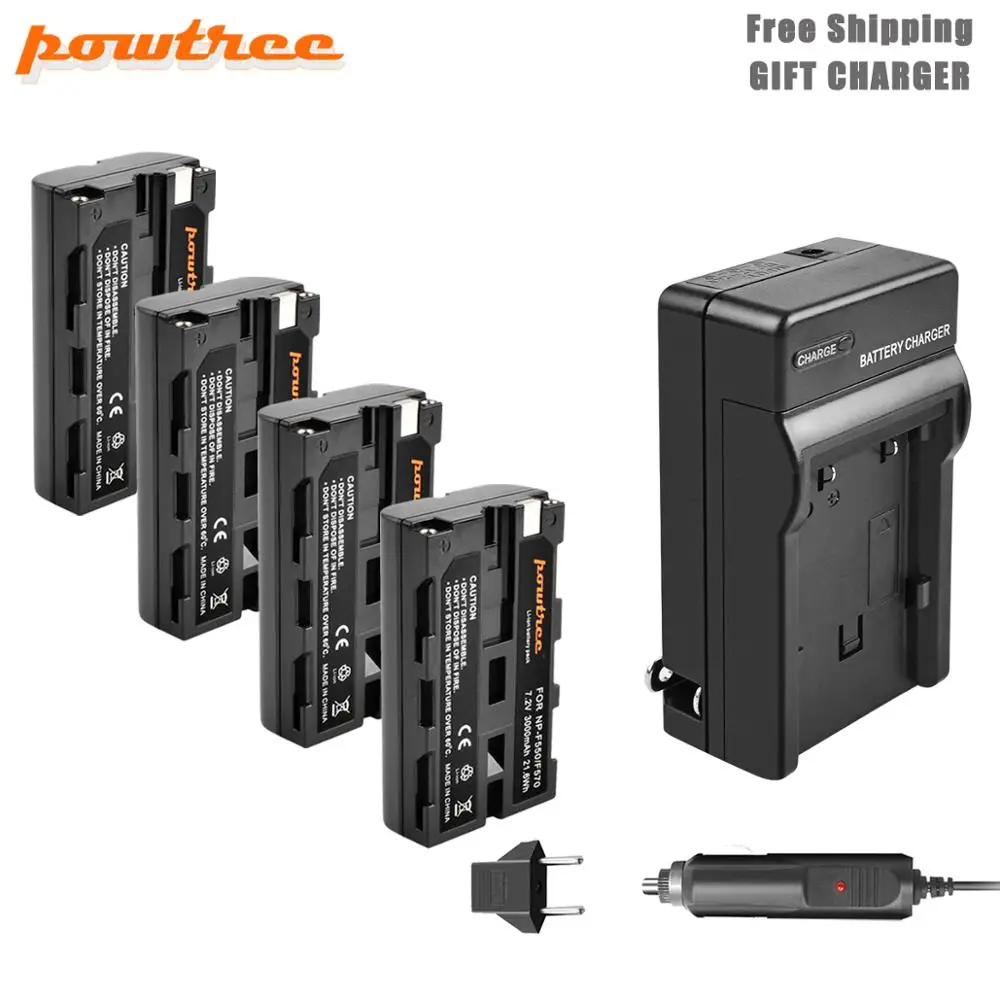 4X Battery-Charger Powtree 7,2 V 3000mAh литий-ионный NP-F550 NP-F330 NP F550 NP F330 аккумуляторная батарея+ зарядное устройство автомобильное зарядное устройство камера батарея для sony L50 - Цвет: 4X Battery-Charger