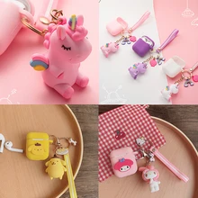 Чехол для AirPods с милым мультяшным брелоком, аксессуары, силиконовый чехол s для Airpods 2, чехол с кольцом для ключей, Bluetooth, чехол для наушников