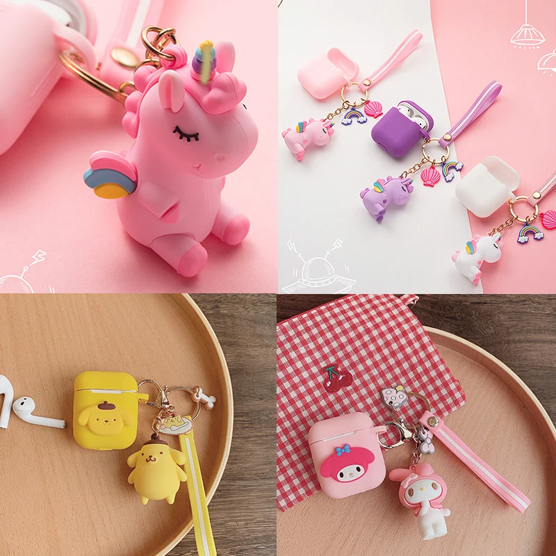

For AirPods case cartoon Cute Keychain Accessories Silicone Cases For Airpods 2 case with key ring Bluetooth Earphone Cover capa