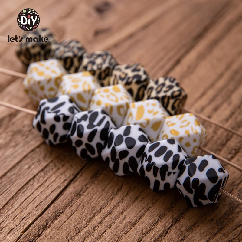 Let's make Octagonal Hexagonal Beads 14MM/17MM 10pcs Leopard Printing Silicone Beads Teether DIY Pacifier Clips Necklace teething toys silicone teething toys baby teething toys silicone beads silicone teether silicone teething beads
