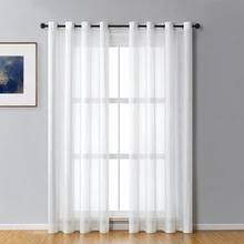 Cortinas de tule para cozinha, janela branca, sala de estar Cortina longa de voile moderno para quarto e varanda Cortinas de fio de fácil suspensão