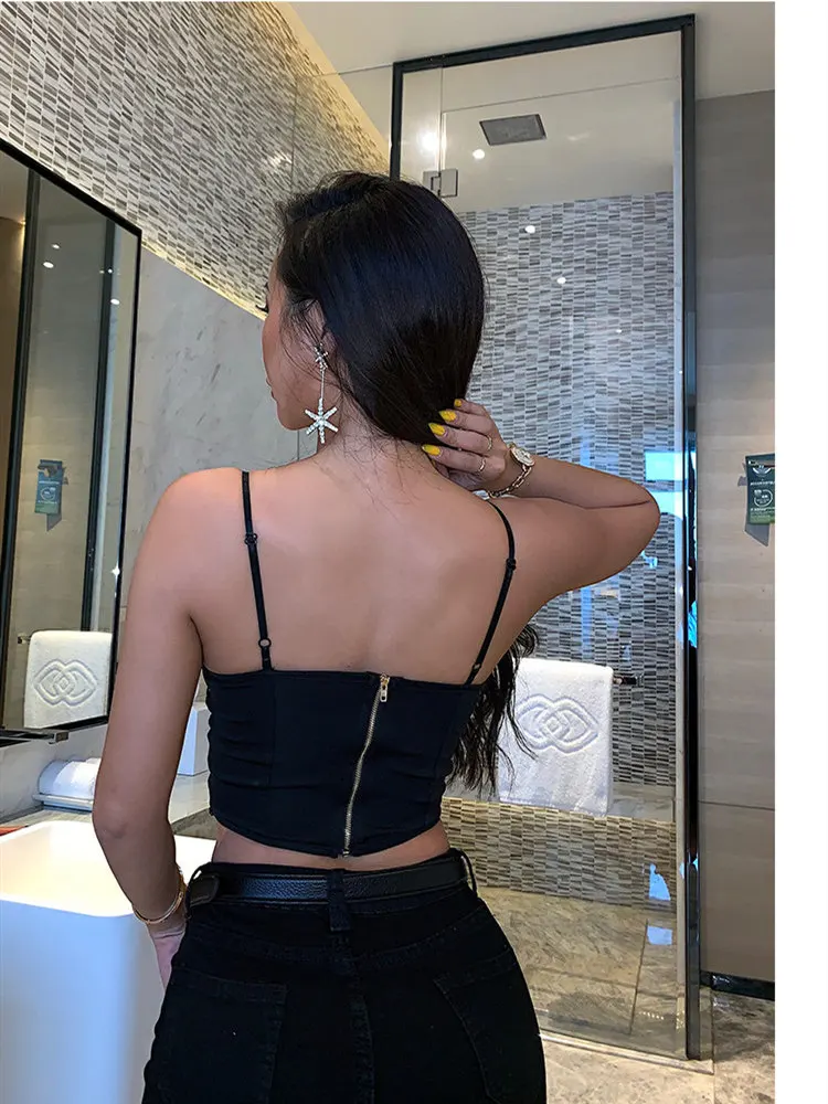 XIBANI Sexy Lace Strap Backless Short Women Crop Top Nightclub Solid Black Lace Up Summer Beach Boho Women Camis Top Tank Top