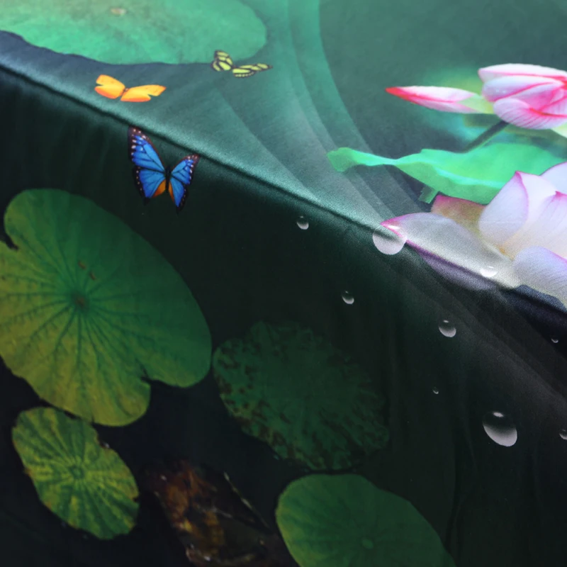 118*103 см 19 мм 93% шелк и 7% спандекс с принтом лотоса стрейч темно-зеленая шелковая атласная ткань для платья Cheongsam рубашка куртка B228