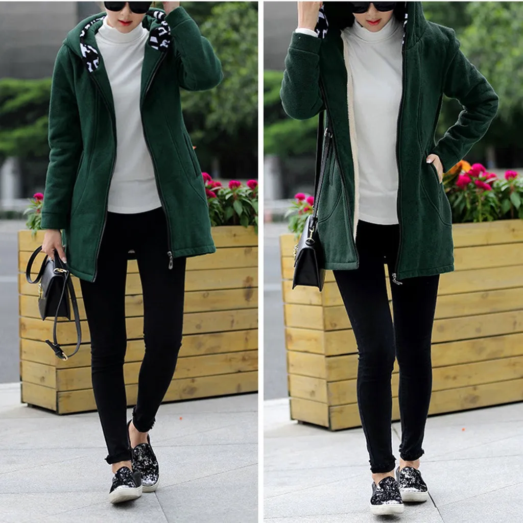 Womail Womens Coats Womens Winter Warm Outwear Solid Hooded With Pockets Composite Coat women S-4XL