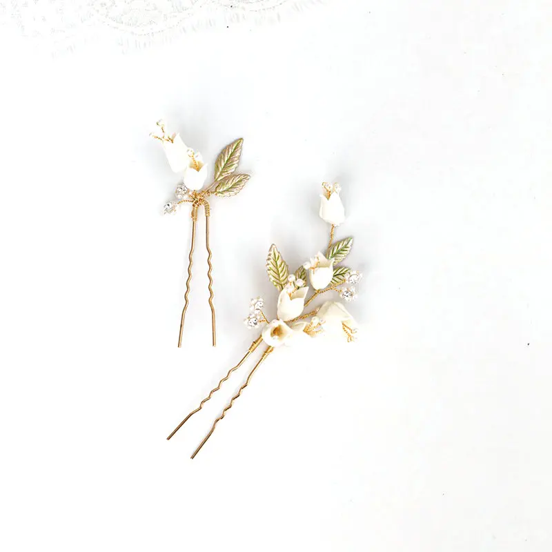 Beautiful White Flowers Bride Hairpin Green Enamel Hairpin Weeding Hair Accessories