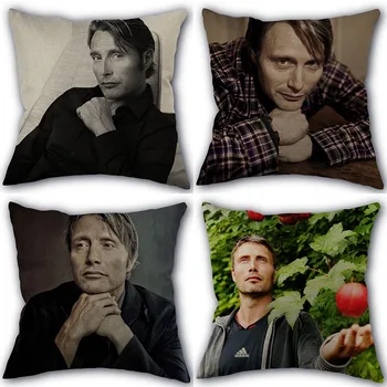 

Custom Mads Mikkelsen Pillowcase High Quality Home Textile Cotton Linen Fabric 45x45cm One Side Decoration Pillow Covers