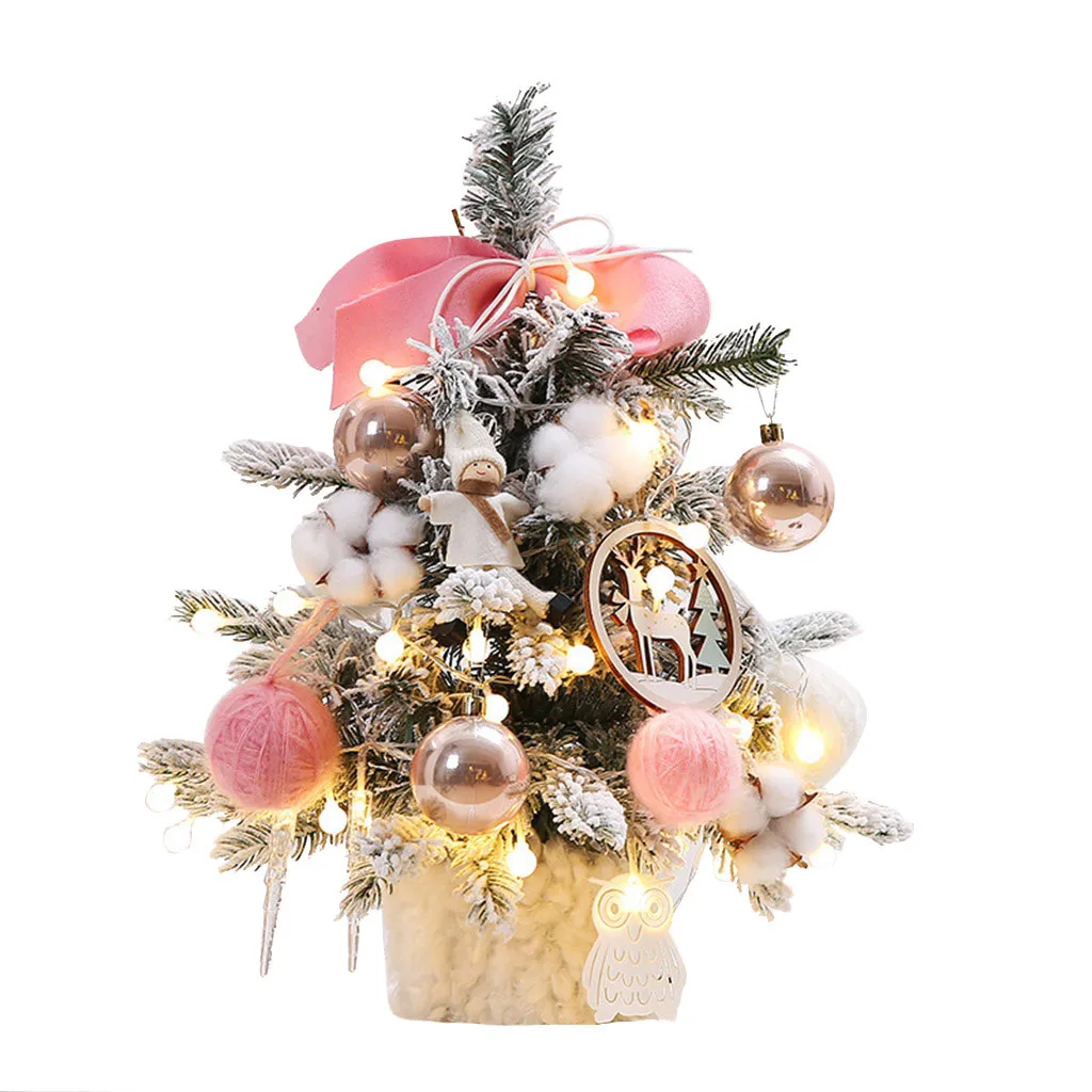 Diy Artificial Flocking Christmas Tree Xmas Desktop Decoration With Lights 45cm New Year Decorations Merry Christmas Ornaments