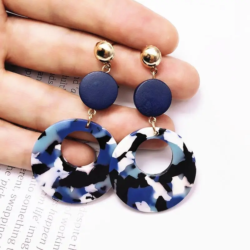 round blue Новые серьги-висюльки, большая инструкция акриловая полоса, круглые серьги, длинные геометрические серьги для женщин - Окраска металла: round blue