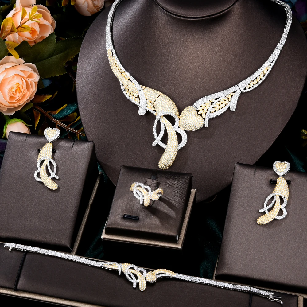 Soramoore Bow Ribbon Cute Heart Jewelry Sets for Women Wedding Luxury Naija Dubai Set Cubic Zirconia Bridal | Украшения и