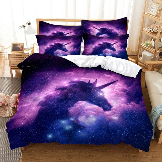 Purple Unicorn Bedding Set Cartoon Animal Gift 3d Duvet Cover Set