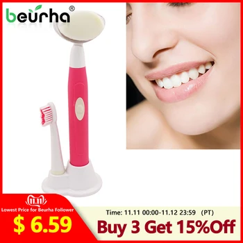 

2 In 1 Waterproof Electric Facial Wash Brush Cleanser Rechargeable Sonic Toothbrush Face Oral Cleansing Vibrating Device