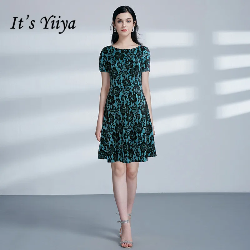 It's Yiiya Cocktail Dresses Plus Size For Women Formal Dresses Knee-Length Elegant O-neck Short Sleeve Vestido De Coctel C450