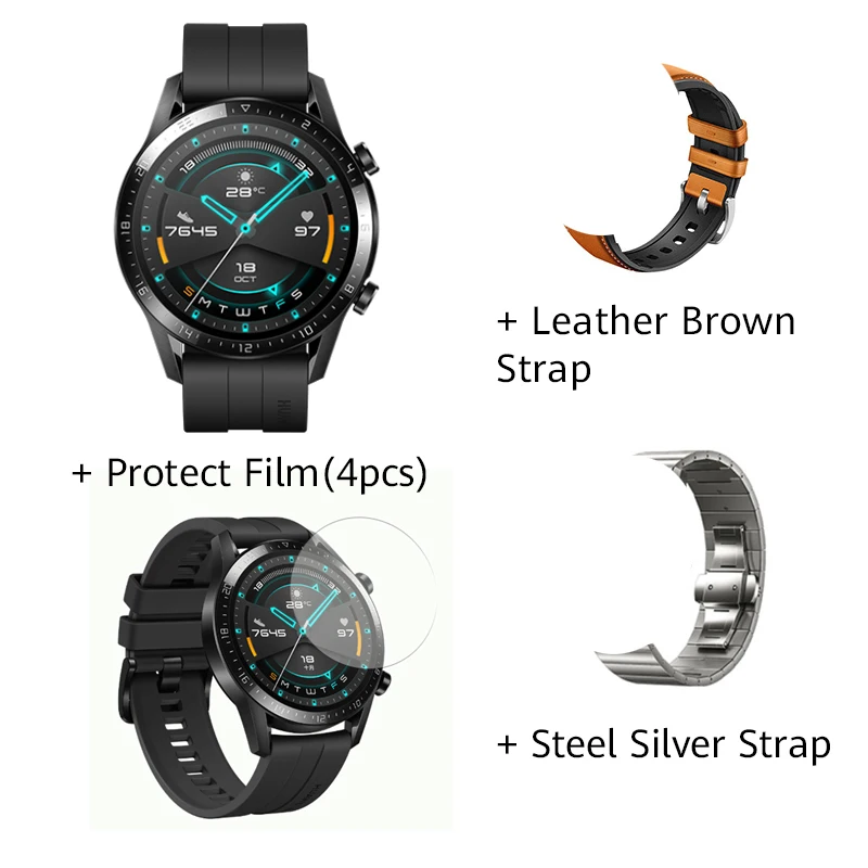 add Silver Leather Original HUAWEI Watch GT 2 GT2 Smart 46MM GPS Life Waterproof Bluetooth Phone Call Heart Rate For Android iOS CN Version - Цвет: add Silver Leather