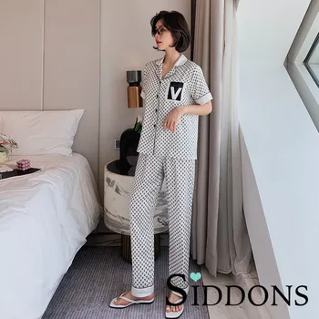 

Siddons Women Satin 2PCS 、 Print Summer New Pajamas Suit Nightwear Casual Kimono Bathrobe Gown Intimate Lingerie Homewear