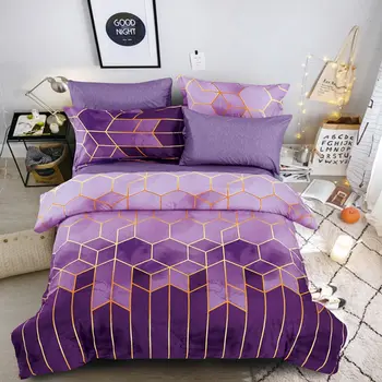 

2/3 PCS/set Geometric Cover Soft Quilt Bedding Kit Multi Size Golden Line With Pillow Case Slipcovers ^
