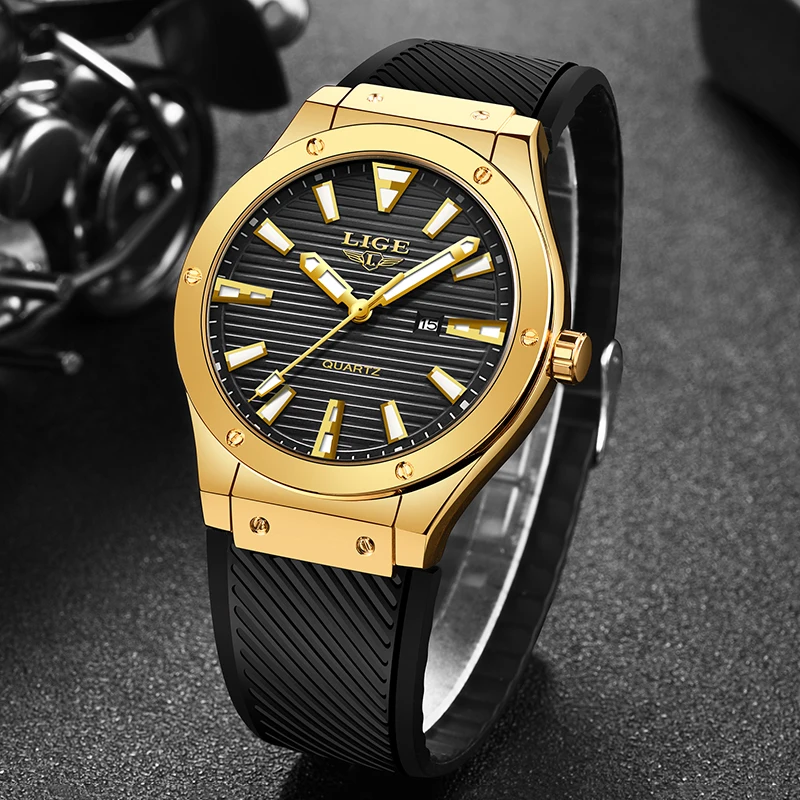 

LIGE Mens Watches Silicone strap Men's Military Sports Watch Men Waterproof Stainless Steel Gold Quartz Clock Relogio Masculino