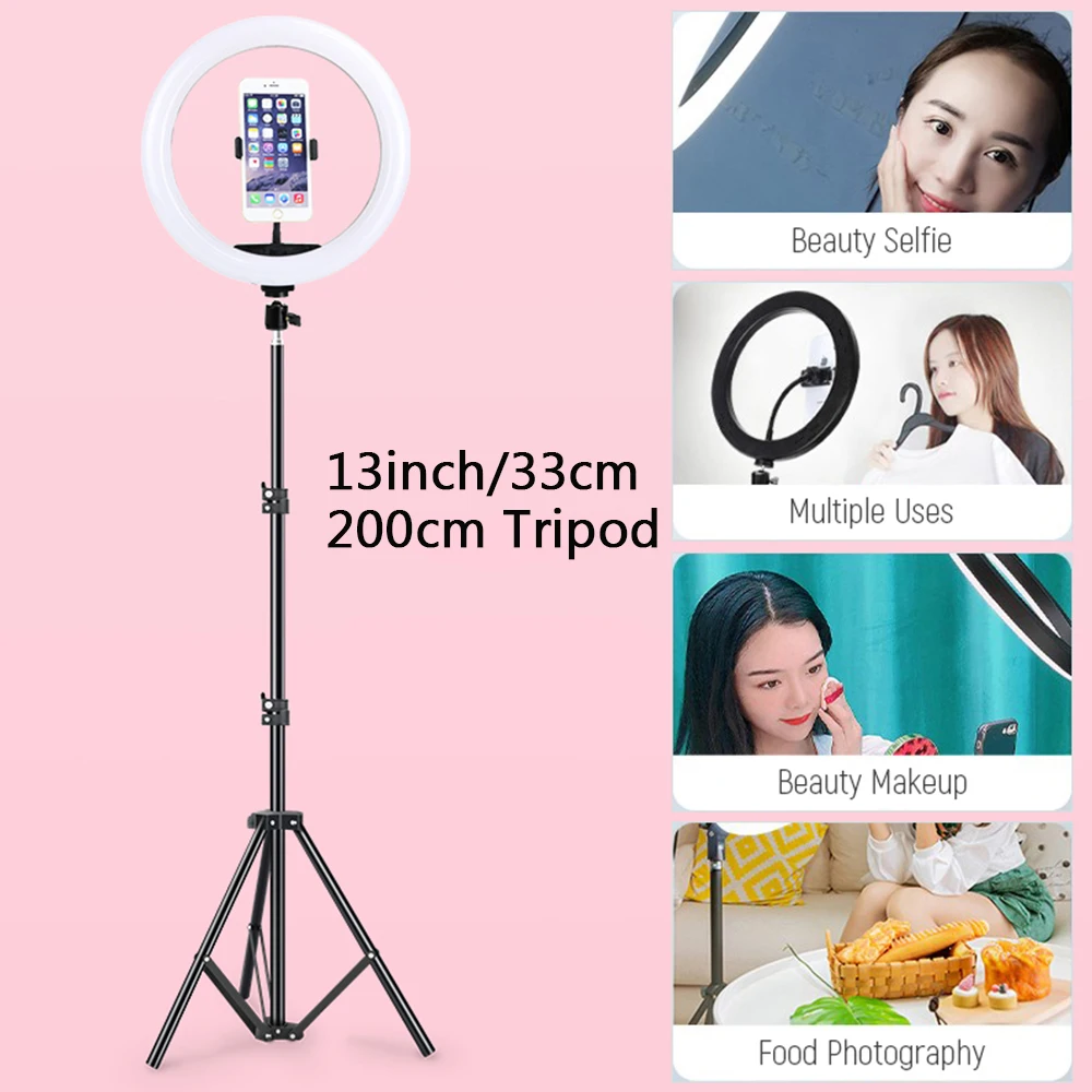 

33cm 26cm LED Selfie Ring Light With Tripod Holder Phone Camera Holder Photography Lighting For Phone Youtube VK Tiktok Video