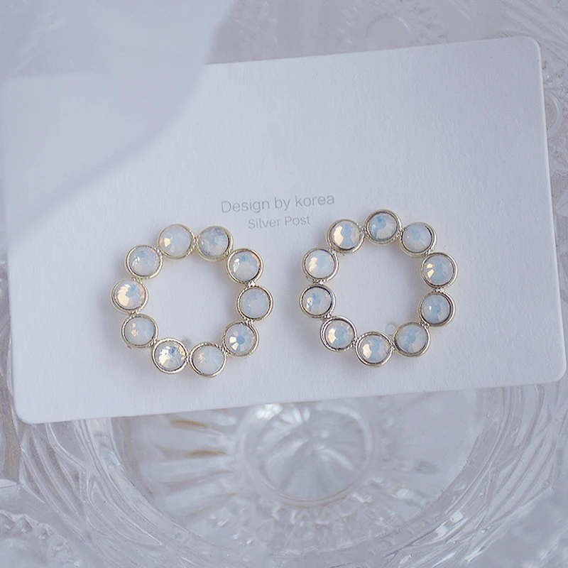 Korean Fashion Round Gemstone Circle Women Earring Romantic 14K Real Gold High Quality Simple Stud Earrings Jewelry Pendant - Image 4