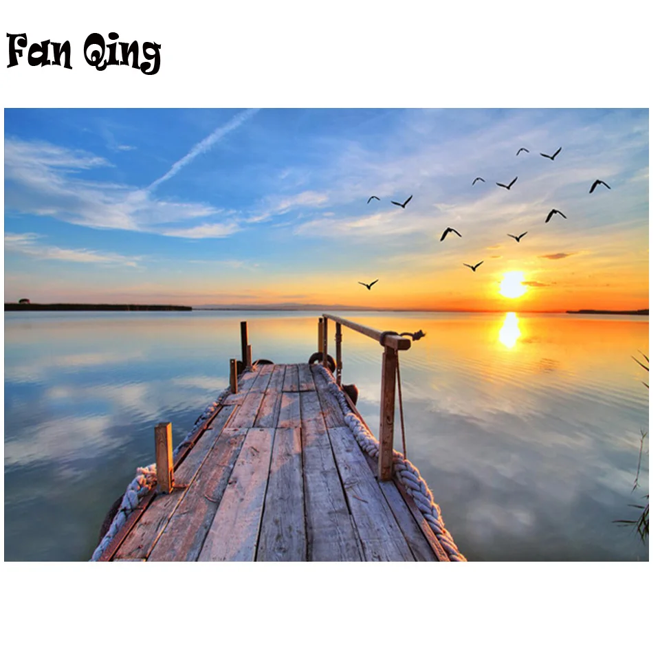 Алмазная 5D картина сделай сам с изображением Морского Пейзажа заката птицы