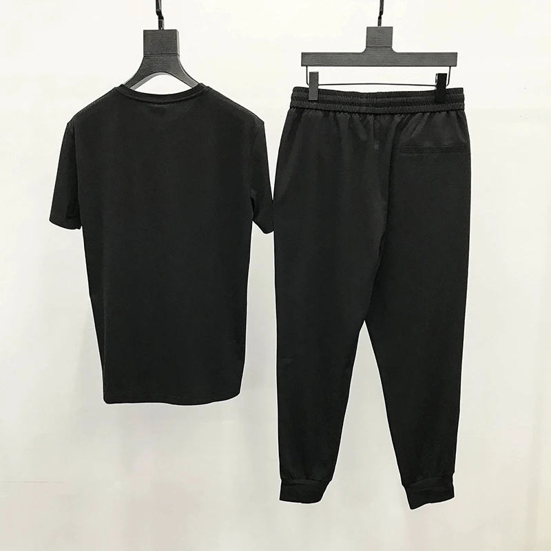 Male Hot Diamond Shiny Letters Casual Spring Men's Sets Outdoor Breathable Street T-Shirt Oversized Sweatshirt + Pants