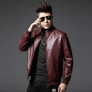 

2019 new men's cultivate one's morality handsome collar leisure jacket youth big yards of pure color locomotive furs 7XL