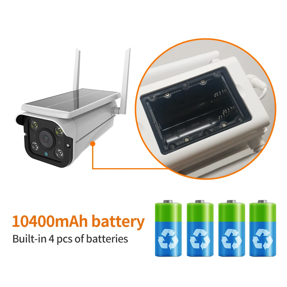 1080P Wifi Camera Solar Panel IP Camera Outdoor PTZ PIR Human Alarm CCTV Security Camera with 10400MAH Battery Long Standby 2MP