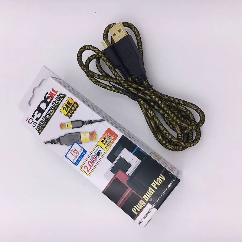 1,5 м 24K металлический зарядный USB кабель для передачи данных линии передачи данных Шнур для 2DS/NEW 2dsll 3DS/3dsll комплект
