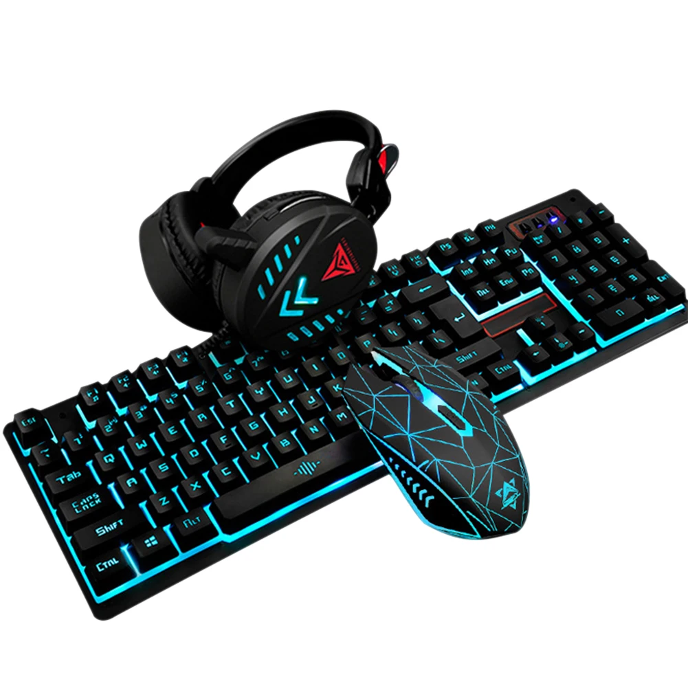 

Gaming Keyboard Mouse Headsets Mouse Pad Set 1600DPI Waterproof Illuminated JFlyer