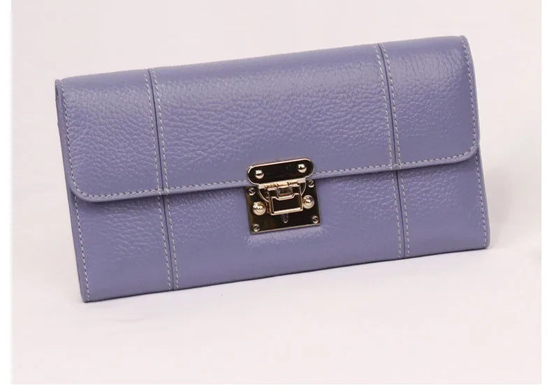 Light Purple Натуральная большие кожаные бумажники несколько карт держатель клатч кошелек женский кожаный твердый кошелек молодой леди модный стиль - Цвет: Light Purple