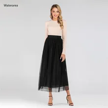 Осенняя юбка размера плюс, Женская Однотонная юбка с высокой талией, сетчатая, свободная, перспективная, макси юбка для девушек, вечерние, ночные 2182