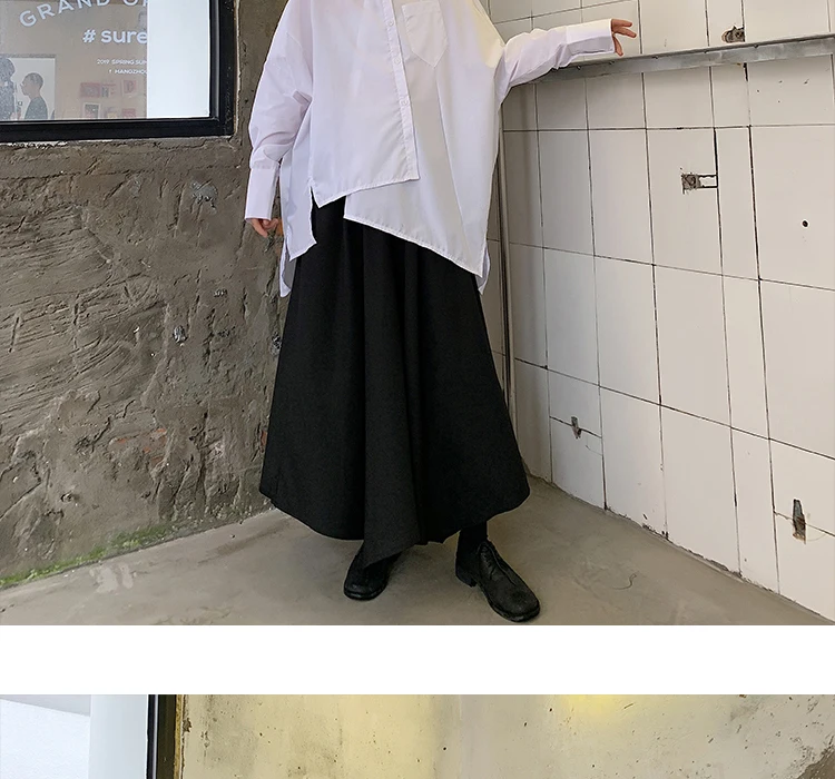 Men Oversized Long Sleeve Asymmetric Design Loose Black White Shirt Male Japan Streetwear Hip Hop Gothic Casual Shirts