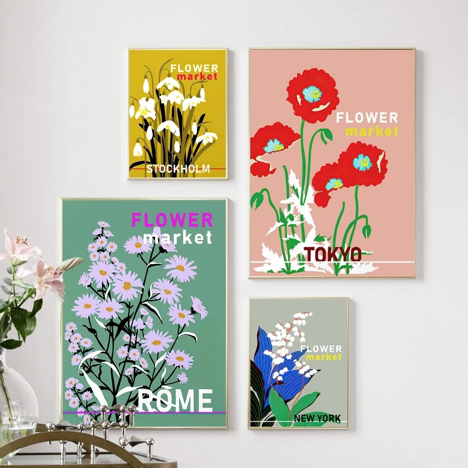 

Abstract Flower Market New York Botanical Wall Art Posters And Prints Canvas Painting Pictures For Living Room Home Decoration