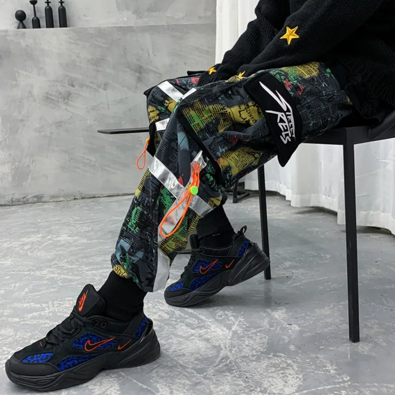 Men Patchwork Pocket Cargo Pants Contrast Color Harem Joggers Pants Harajuku Sweatpant Hip Hop Trousers Casual Men Streetwear