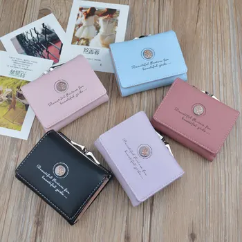 

Women's Wallets Mini Short Leather Credit Card Purses Short Female Coin Purse Small Credit Card Holder Buckle Money Storage Bags