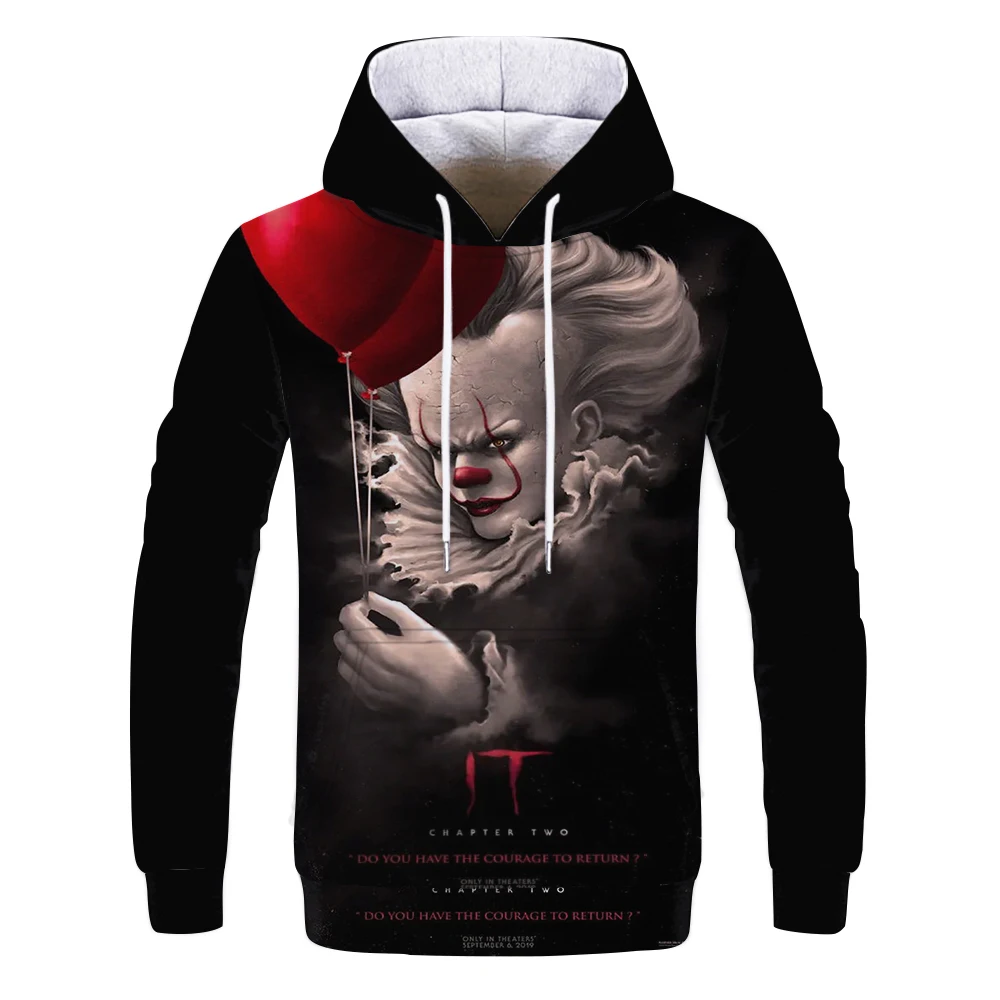 Horror Movie It:Chapter Two Stephen King Clown PennyWise 3D Hoodie Cosplay Costume Sweatshirt men casual Cartoon Clown it hoodie