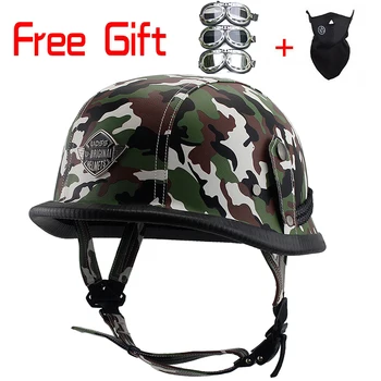 

Open Face Half Leather Helmet WWII Style BLACK German Motorcycle Half Helmet Chopper Biker Pilot Vespa camouflage casco motohelm