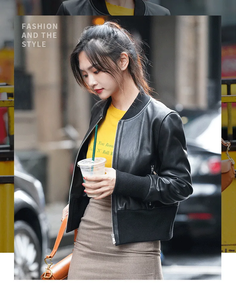 Genuine Leather Jacket Women Real Sheepskin Leather Coat Short Women's Baesball Leather Jackets Chaqueta Mujer PY-01 YY427