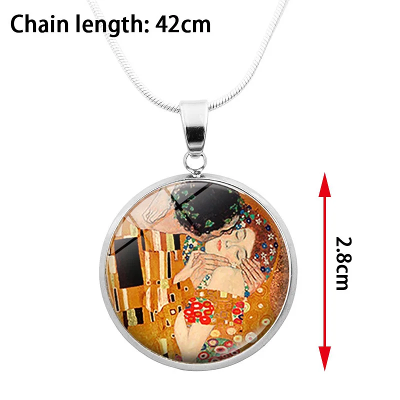 Серебряное ожерелье Gustav Klimt The Kiss Klimt, художественное ювелирное изделие, подарок на день Святого Валентина, стеклянный кабошон, ожерелье с кристаллами для женщин