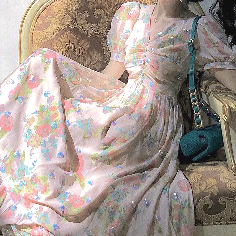 French Style Vintage Floral Dress Women 