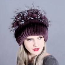 Меховые шапки для женщин зимние шапки из натурального кролика Рекс Цветочные вязаные женские теплые зимние шапки женская элегантная шапка принцессы