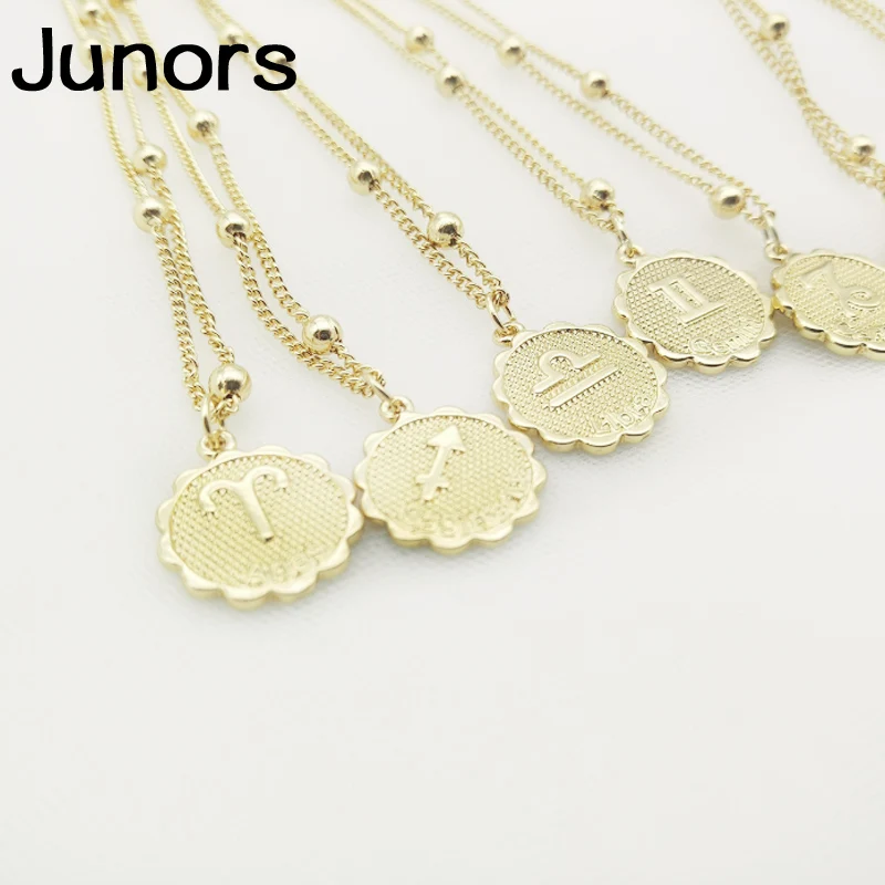 Женское ожерелье с подвеской зодиака цепочка до ключицы из 12 звеньев золотистого