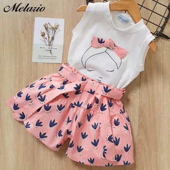Melario print Kids Girls Clothing Sets Dot Summer Baby Girls Clothes Sleeveless T-Shirt Shorts Suit 2Pcs Children Clothes Suits 1