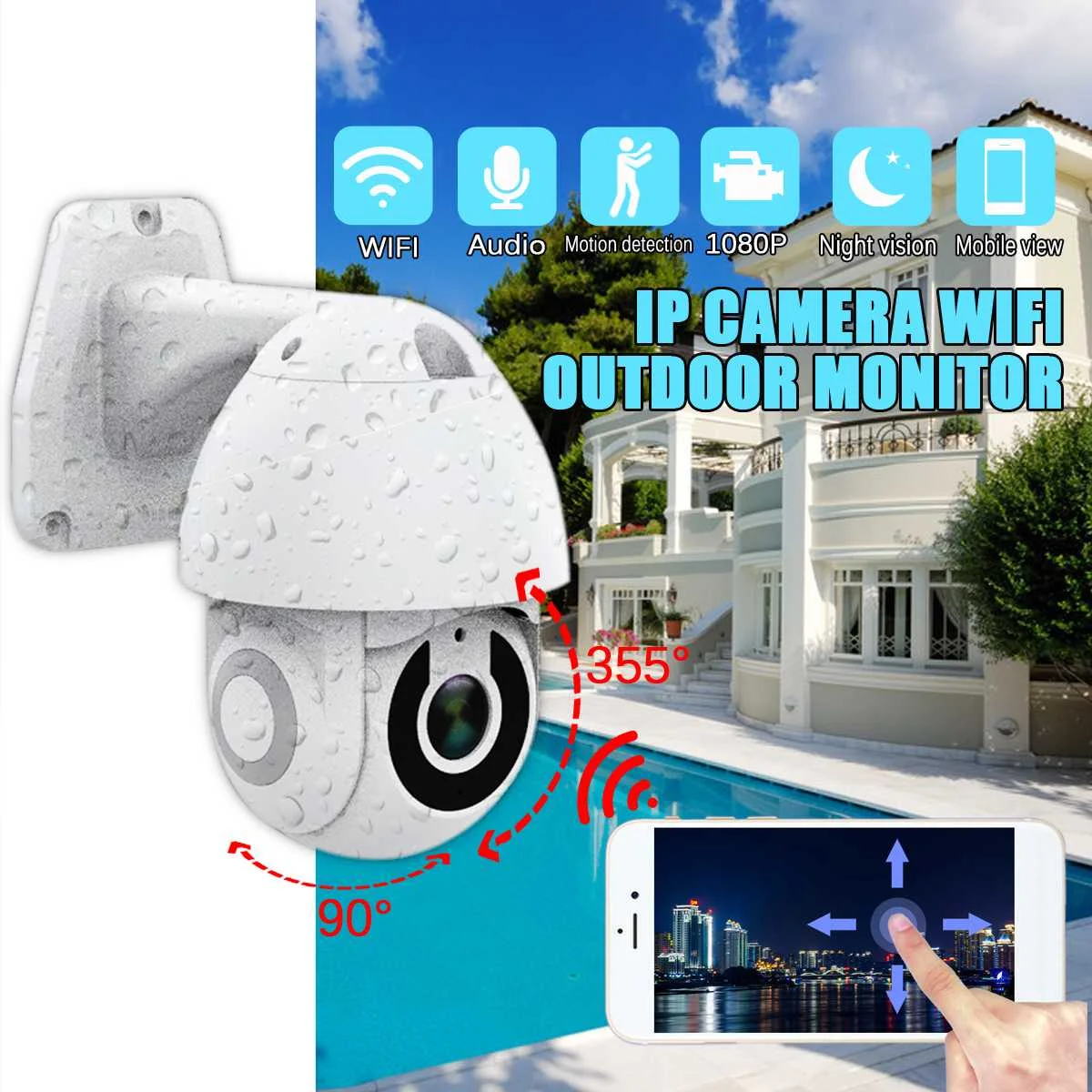 

1080P IP Camera Voice Intercom Surveillance WiFi Camera Network Monitor Record Waterproof Indoor/Outdoor Two Way Audio
