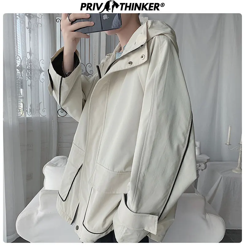 Privathinker мужские куртки в стиле сафари Ins, Мужская Осенняя уличная одежда в стиле хип-хоп, мужское Свободное пальто с капюшоном, куртка на молнии