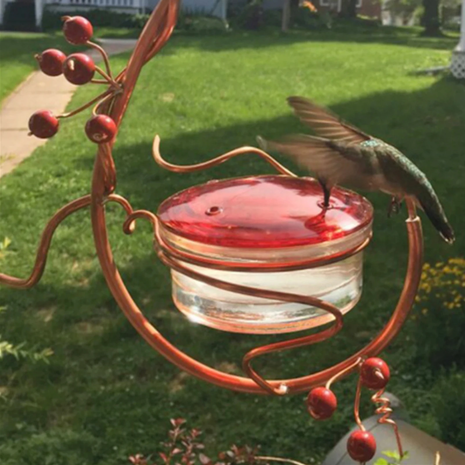 Outdoor Metal Red Berries Hummingbird Feeder Bird Water Drinker Feeder Waterer Pet Bird Supplies Dispenser Bottle Drinking Bowls