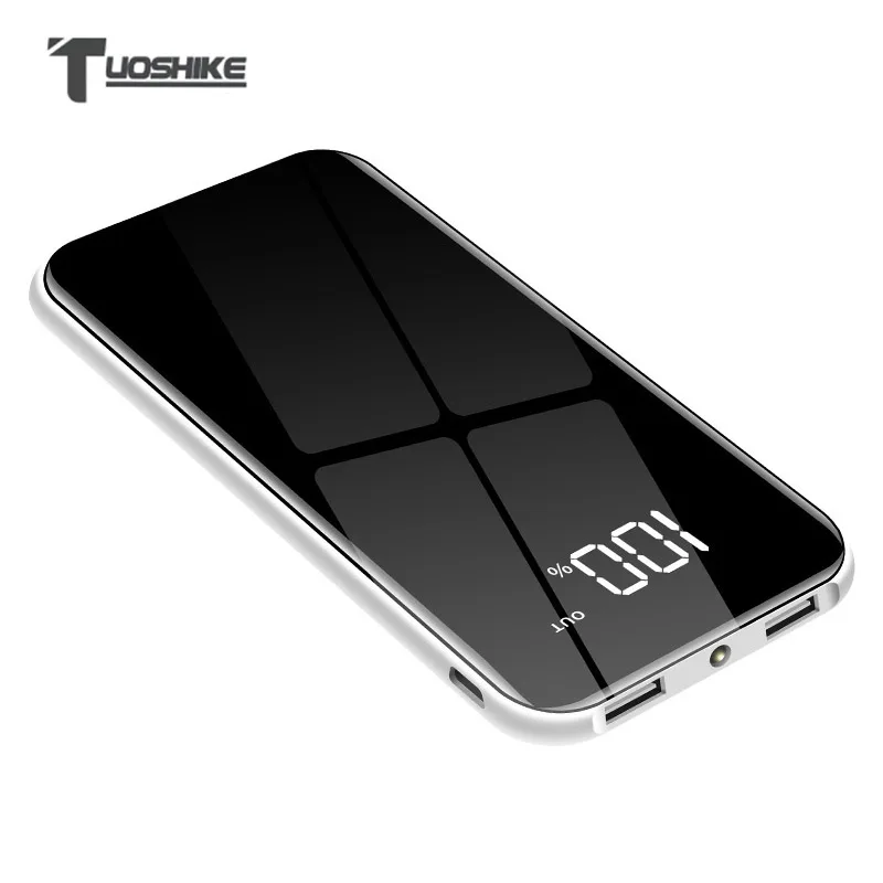 TUOSHIKE 10000mAh power Bank светодиодный дисплей зеркальный экран Внешний аккумулятор для